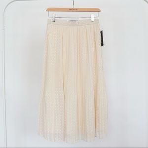 Lulus Ivory Pleated Swiss Dot Midi Skirt